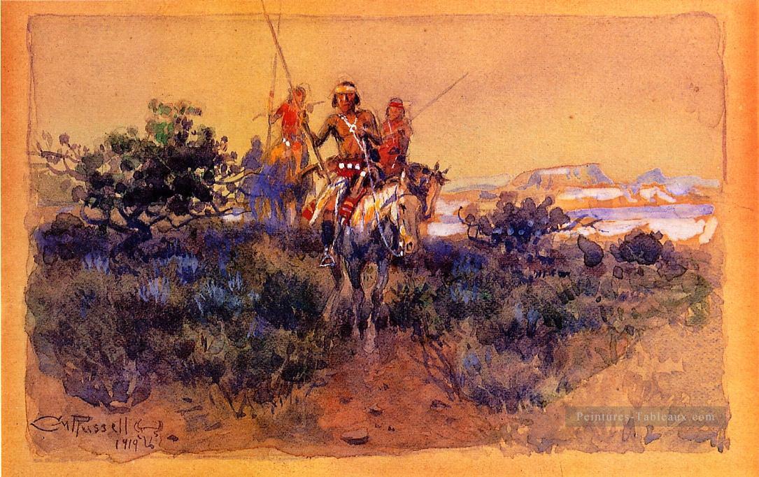 retour des Navajos 1919 Charles Marion Russell Peintures à l'huile